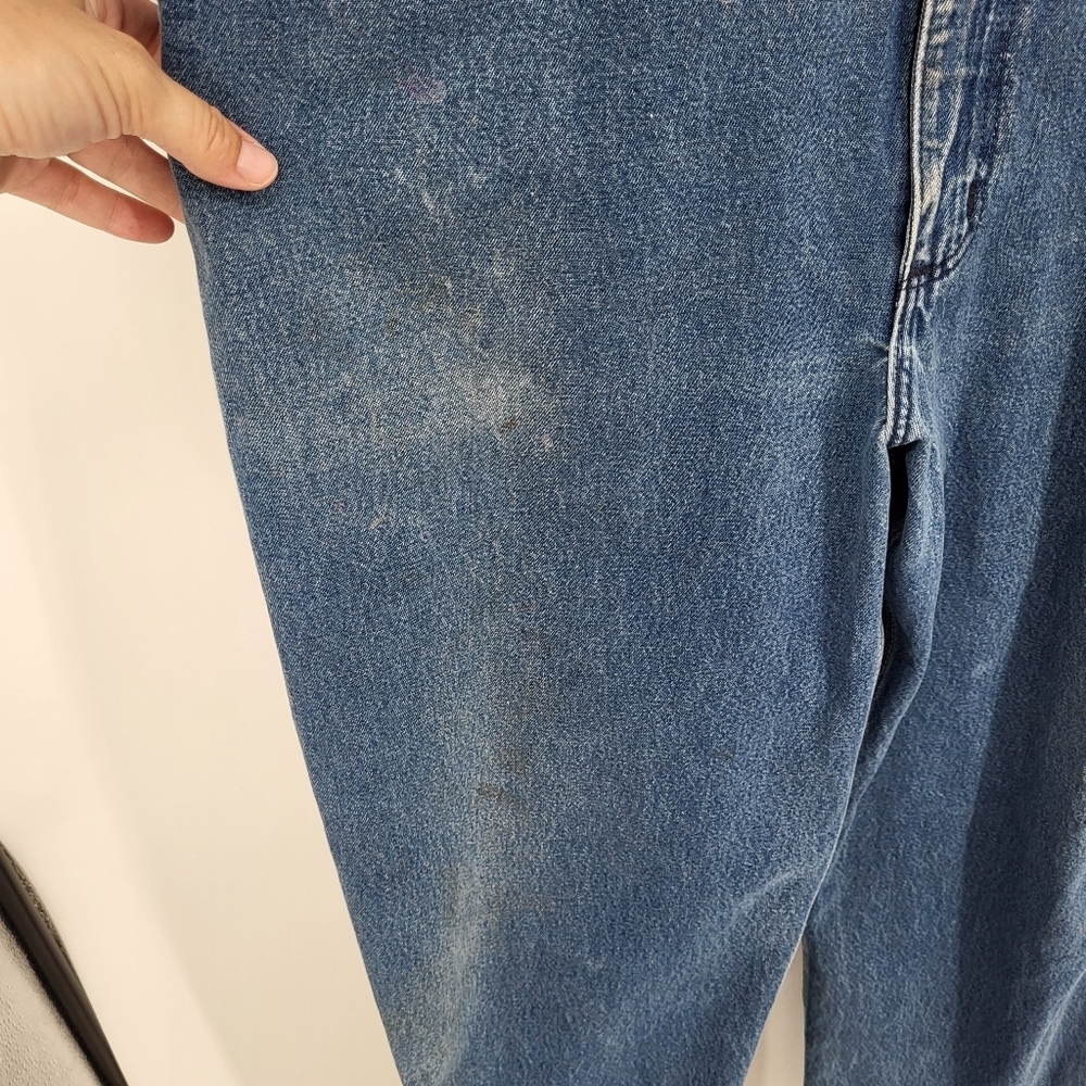 Vintage 90s Carhartt Loose Fit Denim Overalls Work Worn Distressed Blue 42 x 30 - Picture 12 of 15